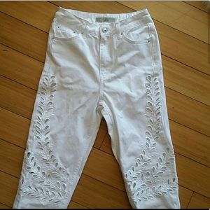 Topshop Floral cutout white denim